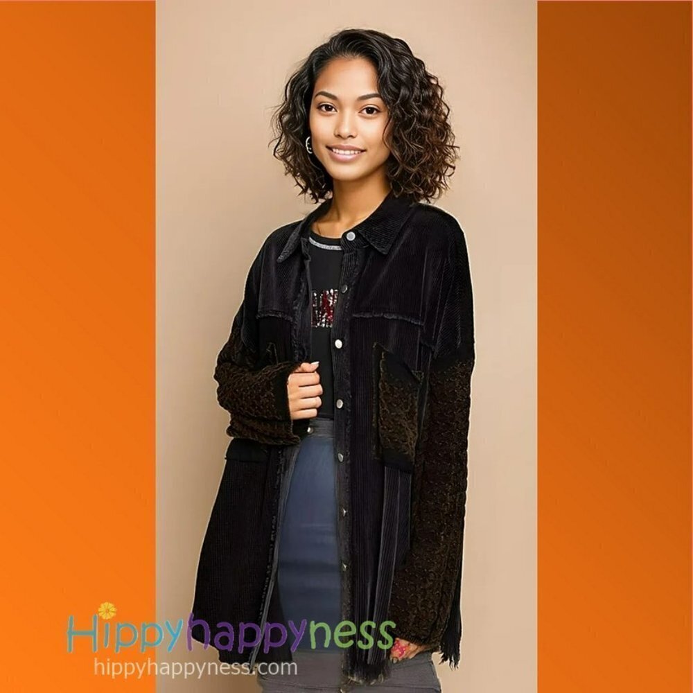 New POL Corduroy  Sweater Jacket Shacket Distressed Oversized Long Sleeve NWT - Picture 3 of 7